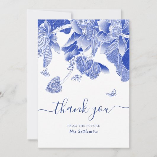 Vrijgezellenfeest blauwe en witte vlinder bedankkaart (Voorkant)