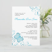 Vrijgezellenfeest blauwe en witte vlinder kaart (Staand voorkant)