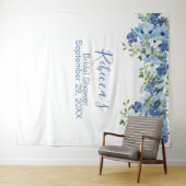 Vrijgezellenfeest Blauwe Floral Greenery Wandkleed (In Situ (horizontaal))