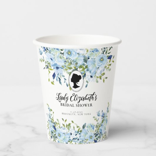 Vrijgezellenfeest  Blauwe Florals Regency Society Papieren Bekers (Voorkant)