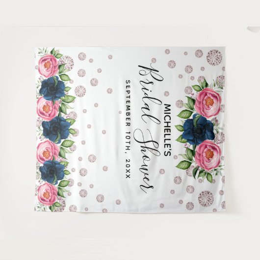 Vrijgezellenfeest blauwe roze bloemkolen witte dia wandkleed (Voorkant (horizontaal))