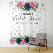 Vrijgezellenfeest blauwe roze bloemkolen witte dia wandkleed (In situ)