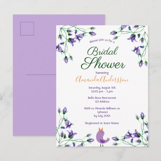 Vrijgezellenfeest blauwfloralen blauw wit uitnodiging briefkaart (Voorkant / Achterkant)