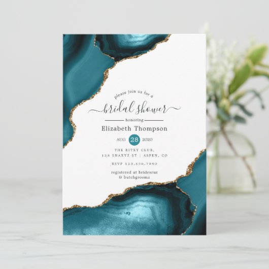 Vrijgezellenfeest blauwgroen en goudgewas kaart (Staand voorkant)