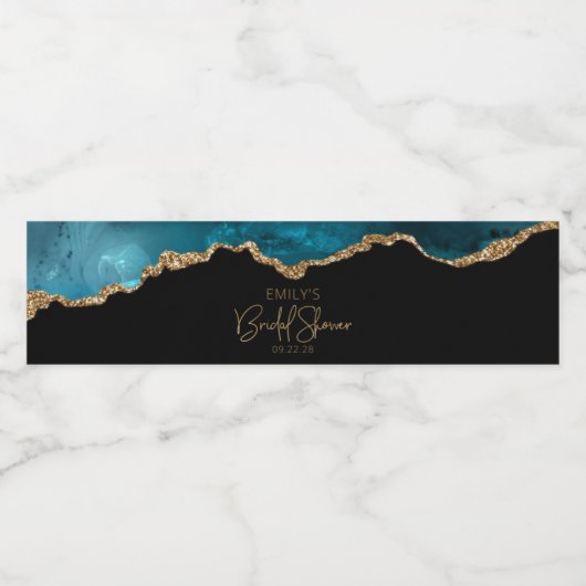 Vrijgezellenfeest Blauwgroen Gold Agate Waterfles Etiket (Enkel label)