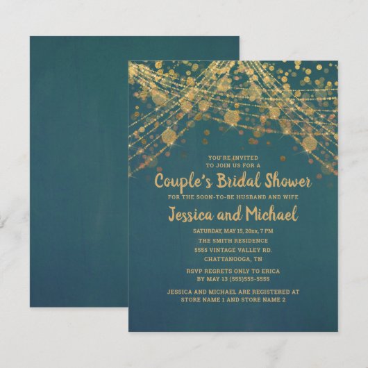 Vrijgezellenfeest blauwgroen Gold String Lights Co Kaart (Voorkant / Achterkant)