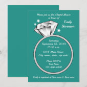 Vrijgezellenfeest blauwgroen groene diamantring kaart (Voorkant / Achterkant)