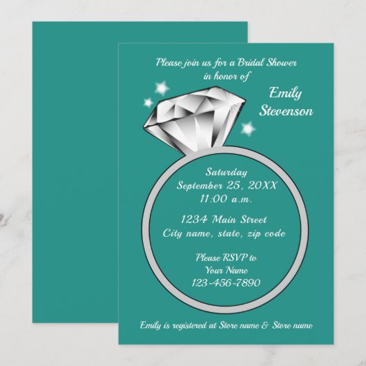 Vrijgezellenfeest blauwgroen groene diamantring kaart (Voorkant / Achterkant)