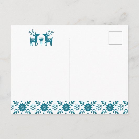 VRIJGEZELLENFEEST | Blauwgroen rendierkerst Briefkaart (Achterkant)