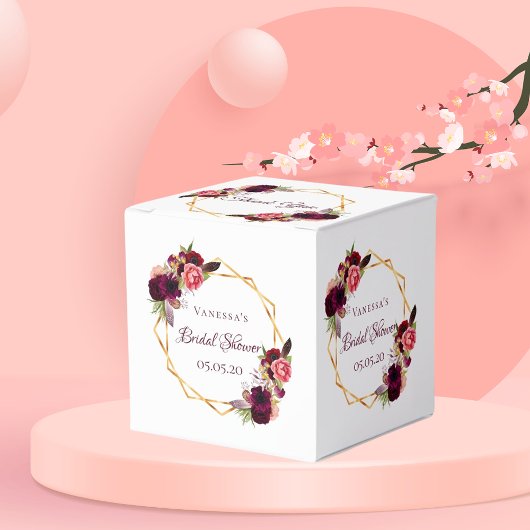 Vrijgezellenfeest Bloemen Bourgogne Goud Geometris Bedankdoosjes