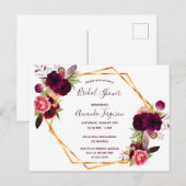 Vrijgezellenfeest bloemen burgundy - uitnodiging (Voorkant / Achterkant)