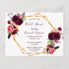 Vrijgezellenfeest bloemen burgundy - uitnodiging