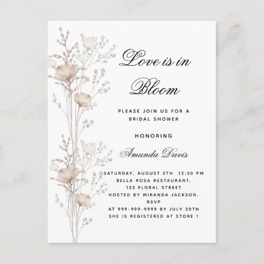 Vrijgezellenfeest bloemen liefde in bloesem blos uitnodiging briefkaart (Voorkant)