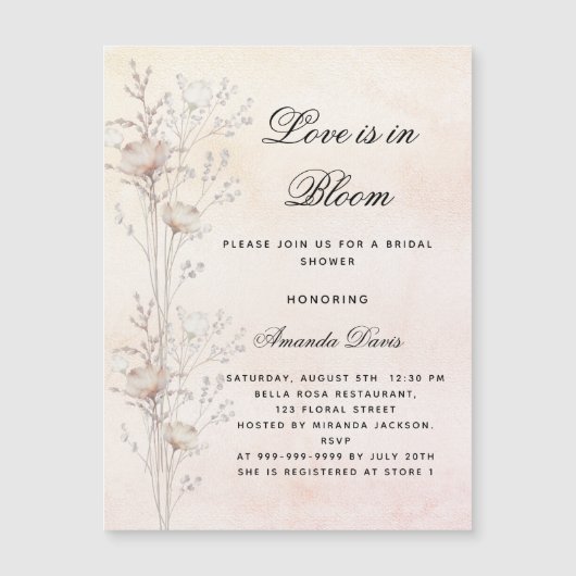 Vrijgezellenfeest Bloemen Liefde In Bloom Blush Lu Magnetische Uitnodiging (Voorkant)