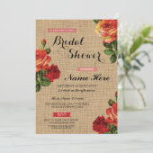 Vrijgezellenfeest Bloemen Rode Rozen Burlap Uitnod Kaart (Staand voorkant)