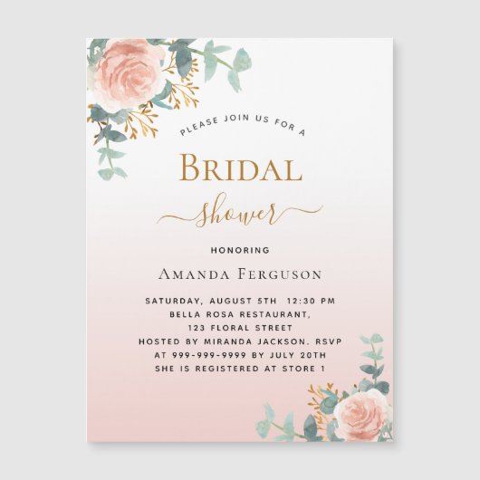 Vrijgezellenfeest bloemengoud roos groen luxe magnetische uitnodiging (Voorkant)