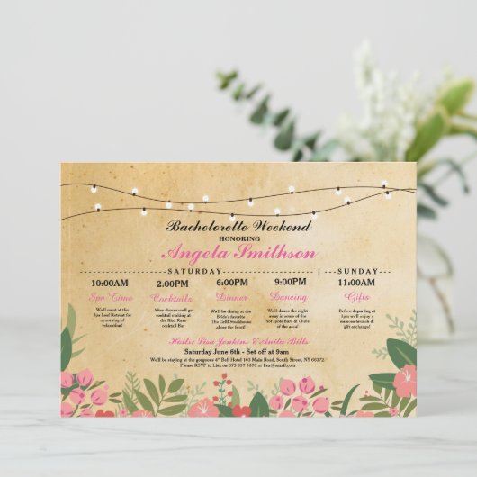 Vrijgezellenfeest Bloemenroute Bachelorette Uitnod Kaart (Staand voorkant)