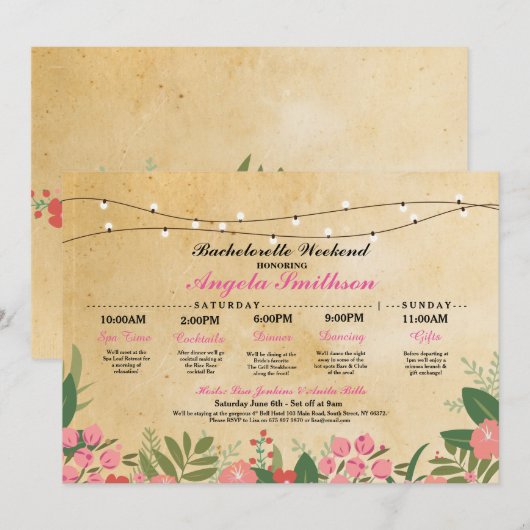 Vrijgezellenfeest Bloemenroute Bachelorette Uitnod Kaart (Voorkant / Achterkant)