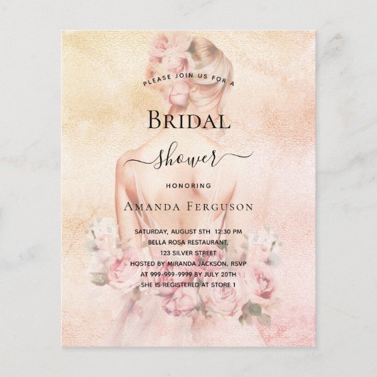 Vrijgezellenfeest blond bruid roos budget uitnodig flyer (Voorkant)