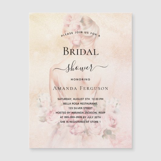 Vrijgezellenfeest blond bruid roos gouden luxe magnetische uitnodiging (Voorkant)