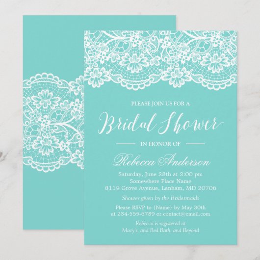 Vrijgezellenfeest Blue Elegant Lace Pattern Kaart (Voorkant / Achterkant)