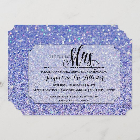 Vrijgezellenfeest Blue Glitter Future Mrs Ticket Kaart (Voorkant / Achterkant)