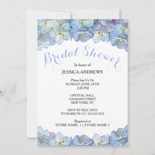 vrijgezellenfeest Blue Hydrangea Waterverf Floral Kaart (Voorkant)
