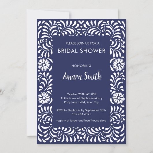 VRIJGEZELLENFEEST BLUE TALAVERA FLOWERS Invitation Kaart (Voorkant)