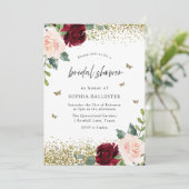 Vrijgezellenfeest Blush & Burgundy Red Flowers Kaart (Staand voorkant)