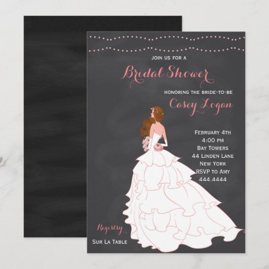 Vrijgezellenfeest Blush Chalkboard Invitation Kaart (Voorkant / Achterkant)