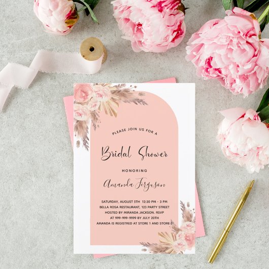 Vrijgezellenfeest blush pampas roos Gold boho Kaart
