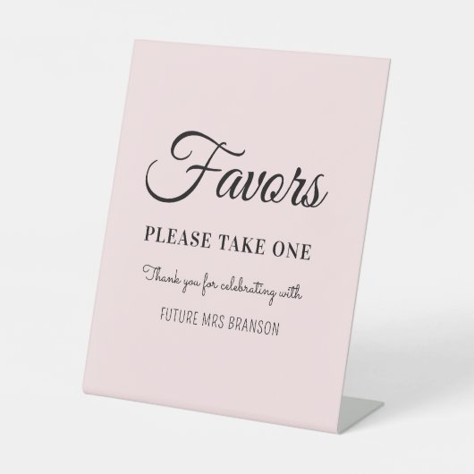 Vrijgezellenfeest Blush Pink Favors Reclamebord Met Voetstuk (Voorkant)