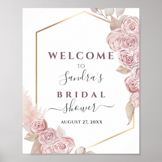Vrijgezellenfeest Blush Pink Floral en Golden Lijs Poster (Voorkant)