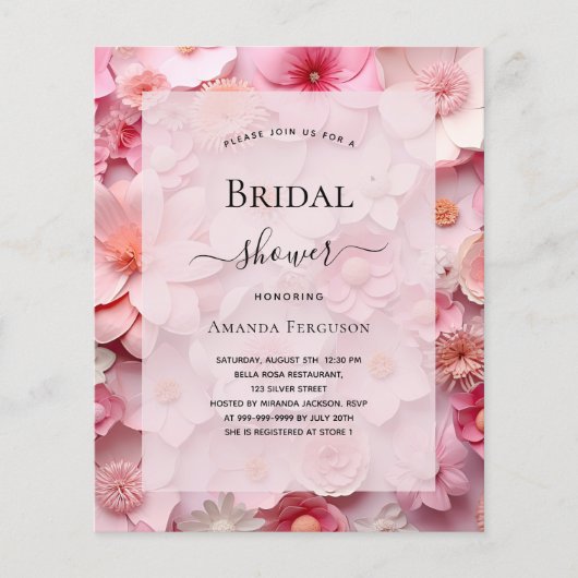 Vrijgezellenfeest Blush Pink Flowers Budgetuitnodi Flyer (Voorkant)