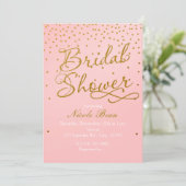 VRIJGEZELLENFEEST Blush Pink Gold Confetti Uitnodi Kaart (Staand voorkant)