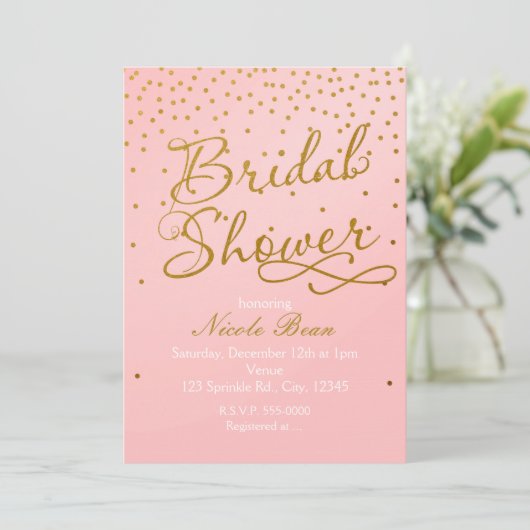 VRIJGEZELLENFEEST Blush Pink Gold Confetti Uitnodi Kaart (Staand voorkant)