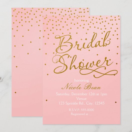 VRIJGEZELLENFEEST Blush Pink Gold Confetti Uitnodi Kaart (Voorkant / Achterkant)