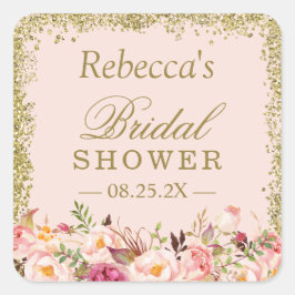 Vrijgezellenfeest Blush Pink Gold Glitters Floral Vierkante Sticker