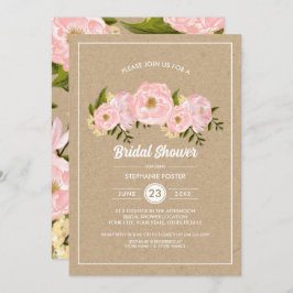 Vrijgezellenfeest Blush Pink Peonies Kraft Paper Kaart