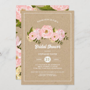 Vrijgezellenfeest Blush Pink Peonies Kraft Paper Kaart