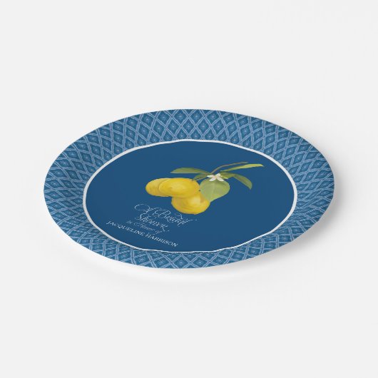 Vrijgezellenfeest Boerderij Royal Blue Lemon Flowe Papieren Bordje (Gekanteld)