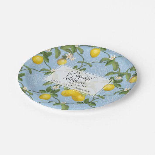 vrijgezellenfeest BOHO Blue Lemon Leaf Flower Citr Papieren Bordje (Gekanteld)