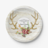 Vrijgezellenfeest Boho Deer Antler Red Rose Waterv Papieren Bordje (Voorkant)