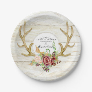 Vrijgezellenfeest Boho Deer Antler Red Rose Waterv Papieren Bordje