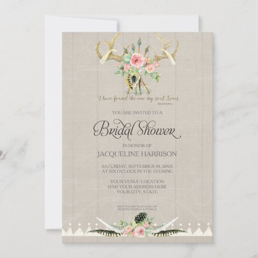 Vrijgezellenfeest BOHO Feathers Deer Antler Rozen  Kaart (Voorkant)