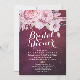 Vrijgezellenfeest Boho Floral Feathers Burgundy Re Kaart