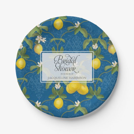Vrijgezellenfeest BOHO Royal Blue Lemon Flower Cit Papieren Bordje (Voorkant)