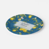 Vrijgezellenfeest BOHO Royal Blue Lemon Flower Cit Papieren Bordje (Gekanteld)