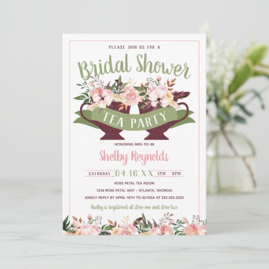 Vrijgezellenfeest Boho Tea Party Uitnodiging (Staand voorkant)