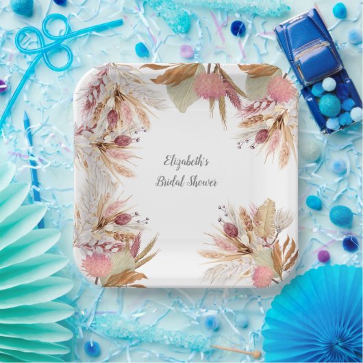 Vrijgezellenfeest BOHO Terracotta Pampas Grass Whe Papieren Bordje (Feest)